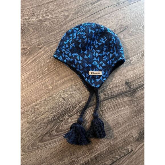 Columbia Youth Sized Tassel Beanie Blue Geometric - Picture 1 of 4